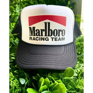 Vintage Racing Team Trucker Hat – Retro Mesh Cap with Bold Red Graphic