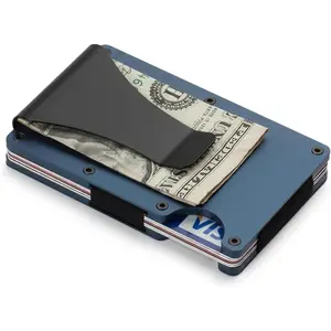 Slim Minimalist Card Holder Wallet with  Clip,  RFID block (Light Blue)