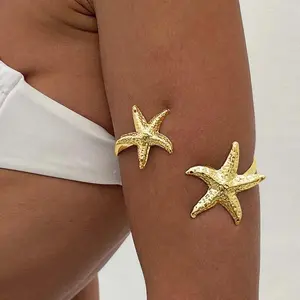 Vintage Metal Starfish Open Cuff Bracelets for Women Punk Gold Color Imitation Pearl Adjustable Arm Bracelets Jewelry Gifts
