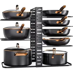 8-Tier Pot And Pan Organizer with Lid Rack, for Kitchen Cabinet Storage of Cookware And Utensils
