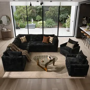 HOOOWOOO 7 Pieces Modular Sectional Sofa, Sectional Couches for Living Room,L Shaped Cloud Couch with Swivel Accent Chairs Set【7 Packages Shipping】
