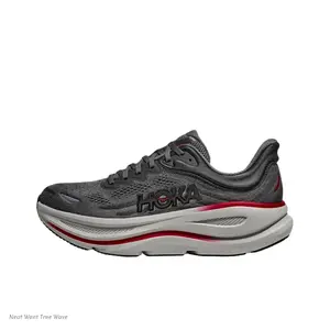 Low-Profile Running Shoes with Grey Knit Upper and Red Accent Midsole