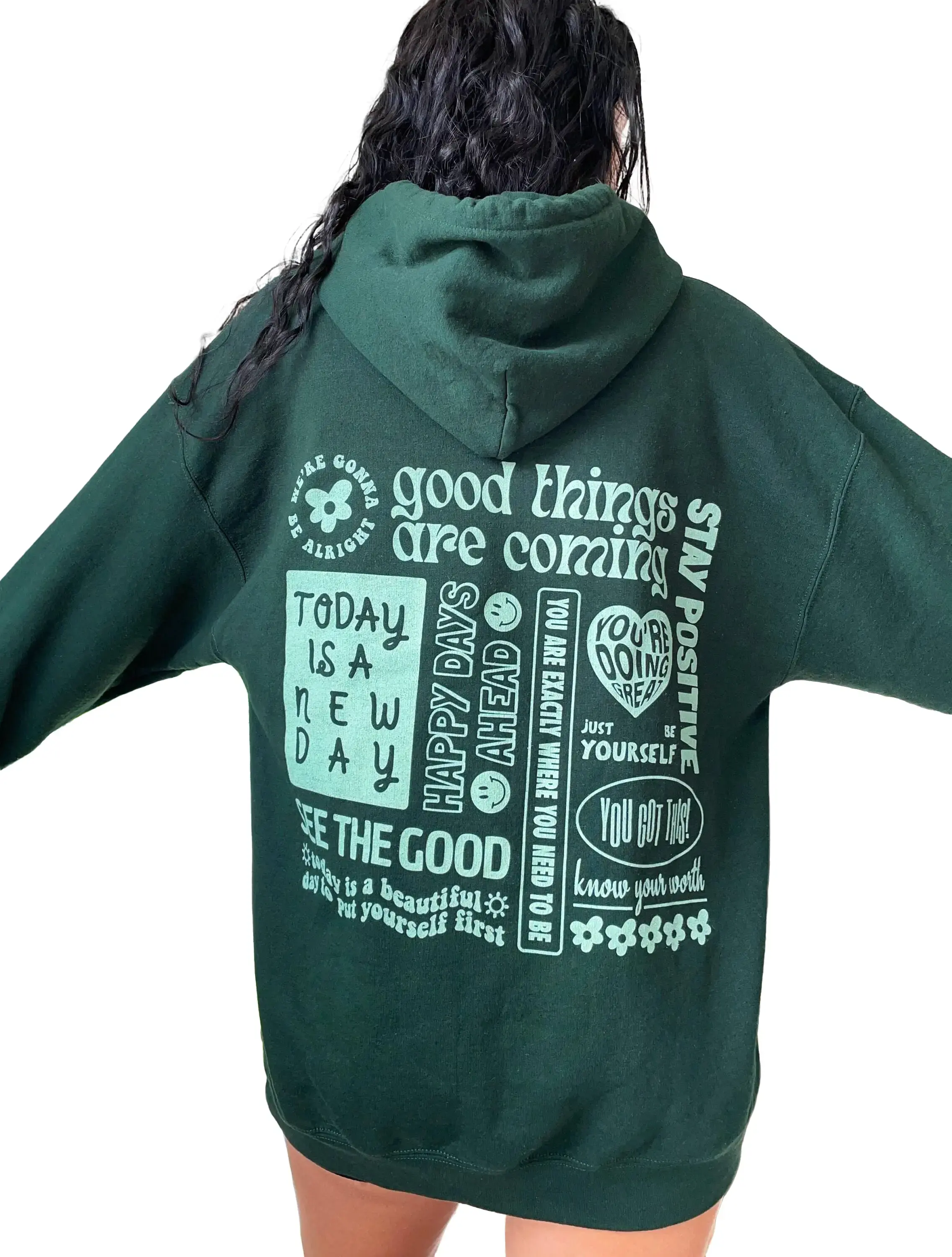 Gildan Women's Fitted Long Sleeve Cotton-Polyester Open-End Yarn Round Neck Graphic Hoodie Tee - All Seasons Fashion, Positive Quotes Aesthetic, Casual Streetwear Bottom-Friendly Top