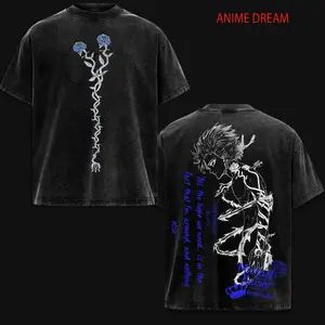 Michael Kaiser Blue lock Anime Double Printed Vintage Washed Tee Unisex Oversize Anime Manga Washed Heavyweight Cotton T-shirt