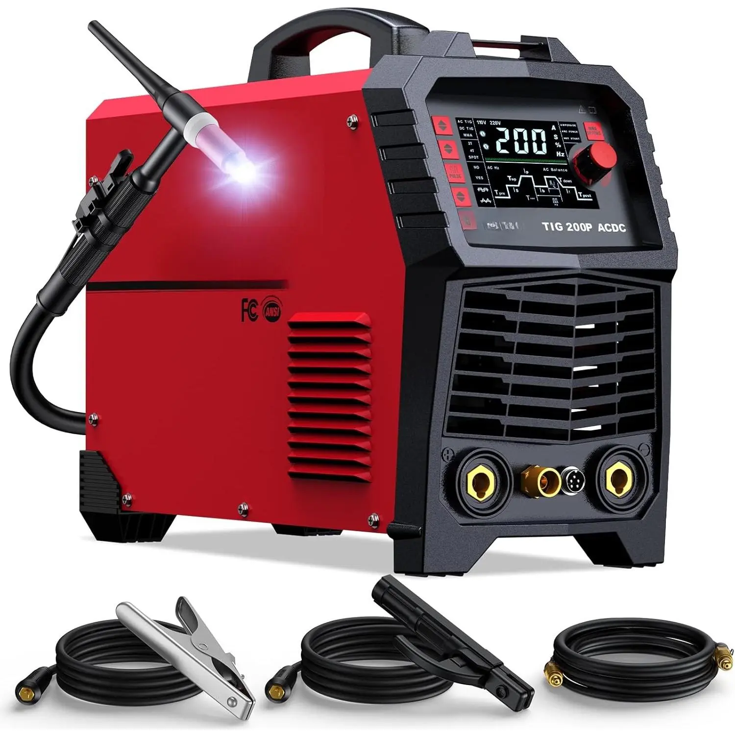 TIG Welder AC/DC 200Amp with Pulse, Aluminum TIG Welder 110V/220V TIG Welder with Square/Triangular Wave/Stick/MMA/Spot 7 in 1 MultiProcess Welding Machine