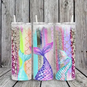 Mermaid Tail 20oz Tumbler with Plastic Straw