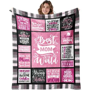 Mom Blanket Gift for Mom for Mothers Day from Daughter Moms Gift from Son - Best Moms Ever Pink Blanket for Bed - Birthday for Mother from Son Daughter 60''x80'', Printed on One Side with a Plain White Back, Halloween Thanksgiving Christmas Gift