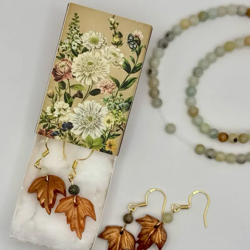 Autumn Leaf Earrings with Amazonite – Handmade Fall Jewelry