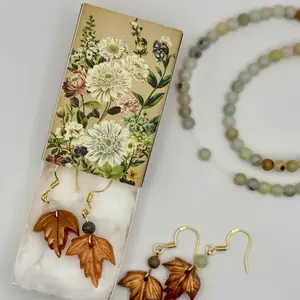 Autumn Leaf Earrings with Amazonite – Handmade Fall Jewelry