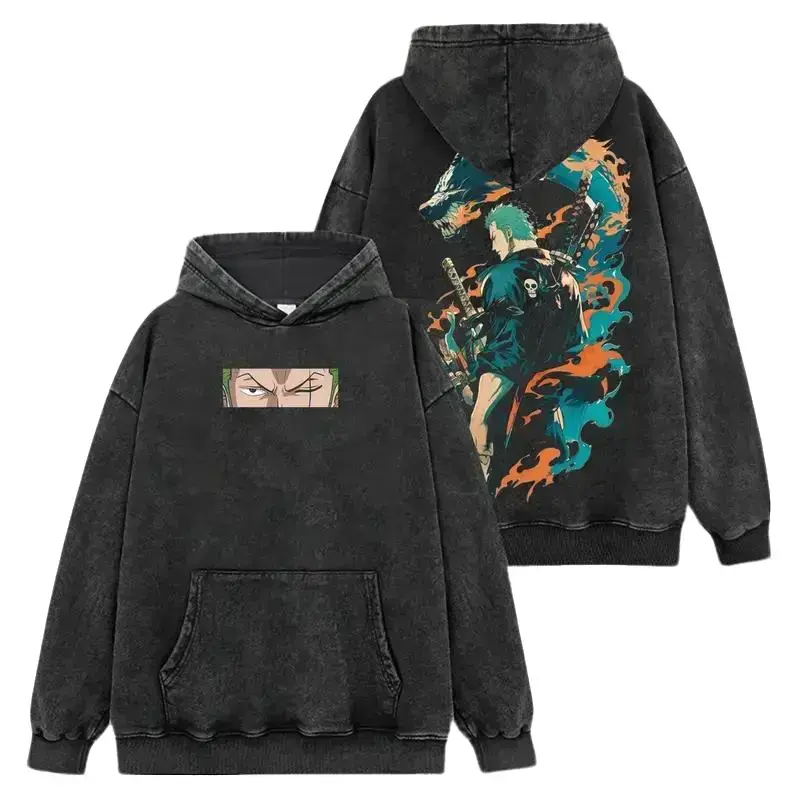 Roronoa Zoro Hoodie-Shirt Premium 100% Acid Wash, OP Fans, Anime Graphic Hoodie, Anime Fan Merch, Streetwear Hoodie Unisex Oversize Gift for Anime Lovers Oversized