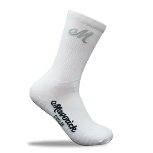 Maverick Cycles Bike PRO Compression Cycling Socks Crew Hiking Running Athletic Socks 1 Pair, White - 1 Pack