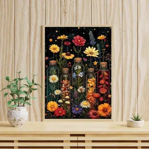 Vintage Wildflowers and Vase 5D Beginner Diamond Painting Set,DIY Full Diamond Dot Crystal Crafts,Home Wall Decor Gift