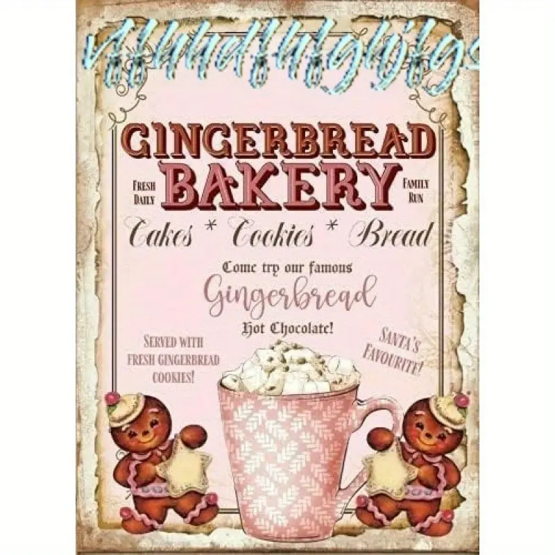 Vintage Gingerbread Bakery Sign Christmas Decor Farmhouse Holiday Wall Plaque No Electricity Needed, Easy to Hang, Festive Wall Art | Vintage Christmas Decor | Durable Iron Sign, Christmas Decorations