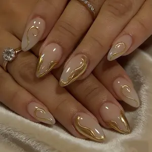 3D Almond Nail Art Tips Set, Glossy Finish, Irregular Design, Perfect for Manicure & Pedicure, Nail Art Diy, Single Pack, Glossy False Nails