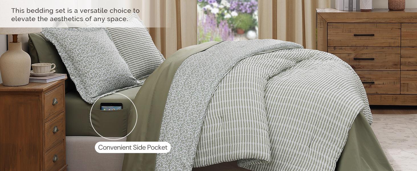 Full Comforter Set - 7 Pieces Green Gauze Muslin Bedding Sets for All Seasons, Lightweight Breathable Bed in a Bag Full with Revesible Farmhouse Comforter, Sheets, Pillowcases & Shams Full Comforter Set - 7 Pieces Green Gauze Muslin Bedding Sets for All Seasons, Lightweight Breathable Bed in a Bag Full with Revesible Farmhouse Comforter, Sheets, Pillowcases & Shams