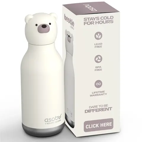 Asobu Bestie Reusable Kids Stainless Steel Water Bottle - Insulated, BPA-Free, Heat-Resistant Drinkware with Detachable Soft Animal Head, Mess-Free Travel Hydration Solution for Desk Use