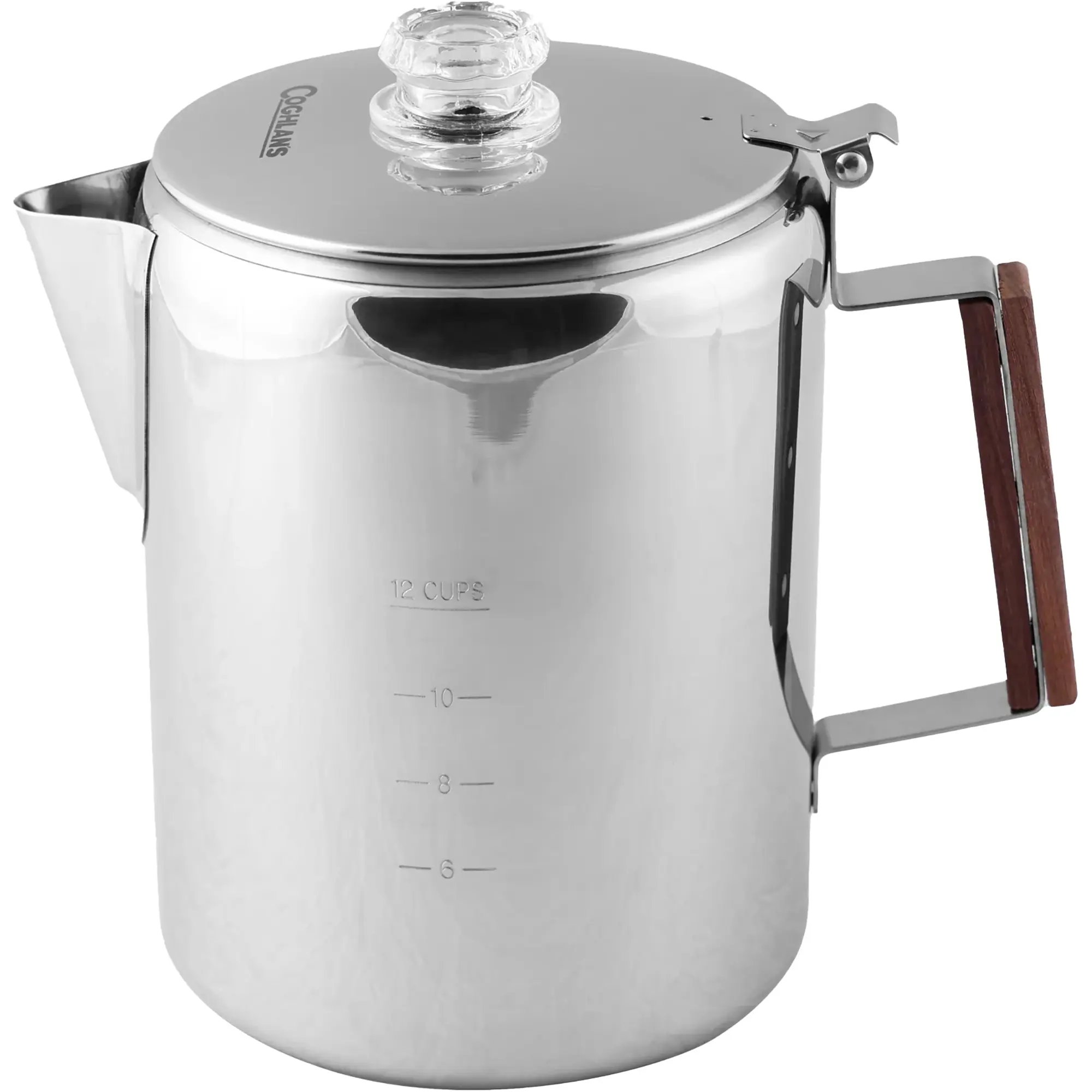 Coghlan's 12-Cup Heavy-Duty 18/8 Stainless Steel Coffee Pot - Wooden Handle, 3-Piece System, Ideal for Camping & Morning Routine Kitchenware