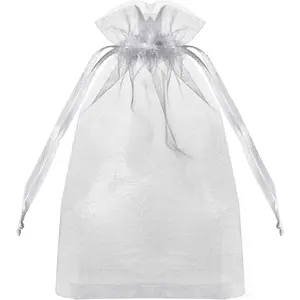 100PCS White Organza Drawstring Bags 4x6 Inch – Sheer Gift Pouches for Jewelry, Weddings & Party Favors