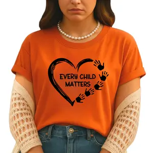 Every Child Matters Shirt – Orange Heart Handprint Graphic Tee, Indigenous Awareness T-Shirt, Orange Shirt Day Support Apparel, Unisex Meaningful Top