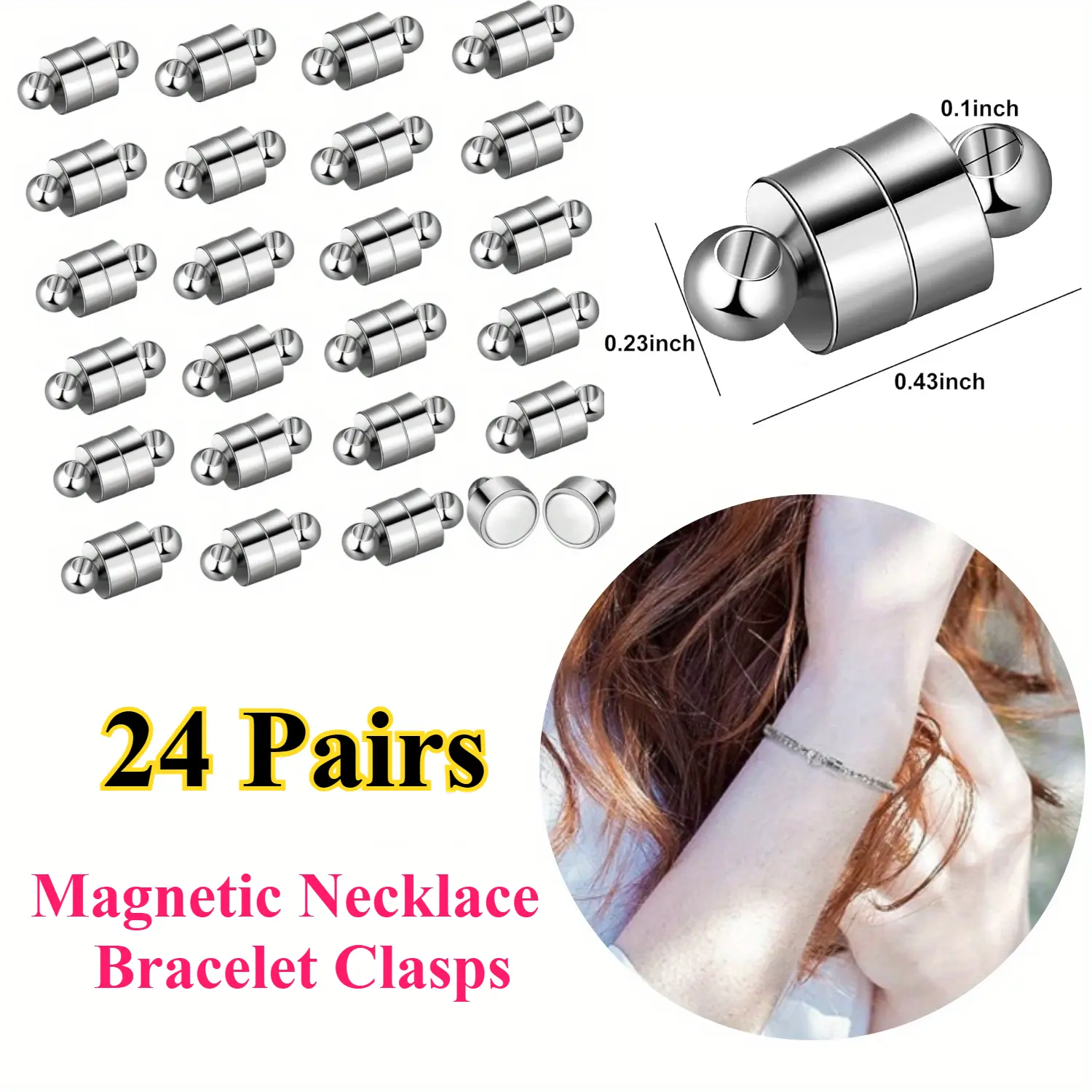 24 Pairs Magnetic Necklace Bracelet Clasps,Magnet Converter Jewelry Clasps Extenders Locking for Bracelet Necklace Making(Silver),Jewelry Making Accessories