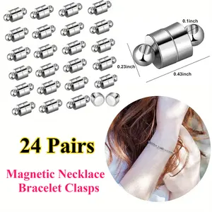 24 Pairs Magnetic Necklace Bracelet Clasps,Magnet Converter Jewelry Clasps Extenders Locking for Bracelet Necklace Making(Silver),Jewelry Making Accessories