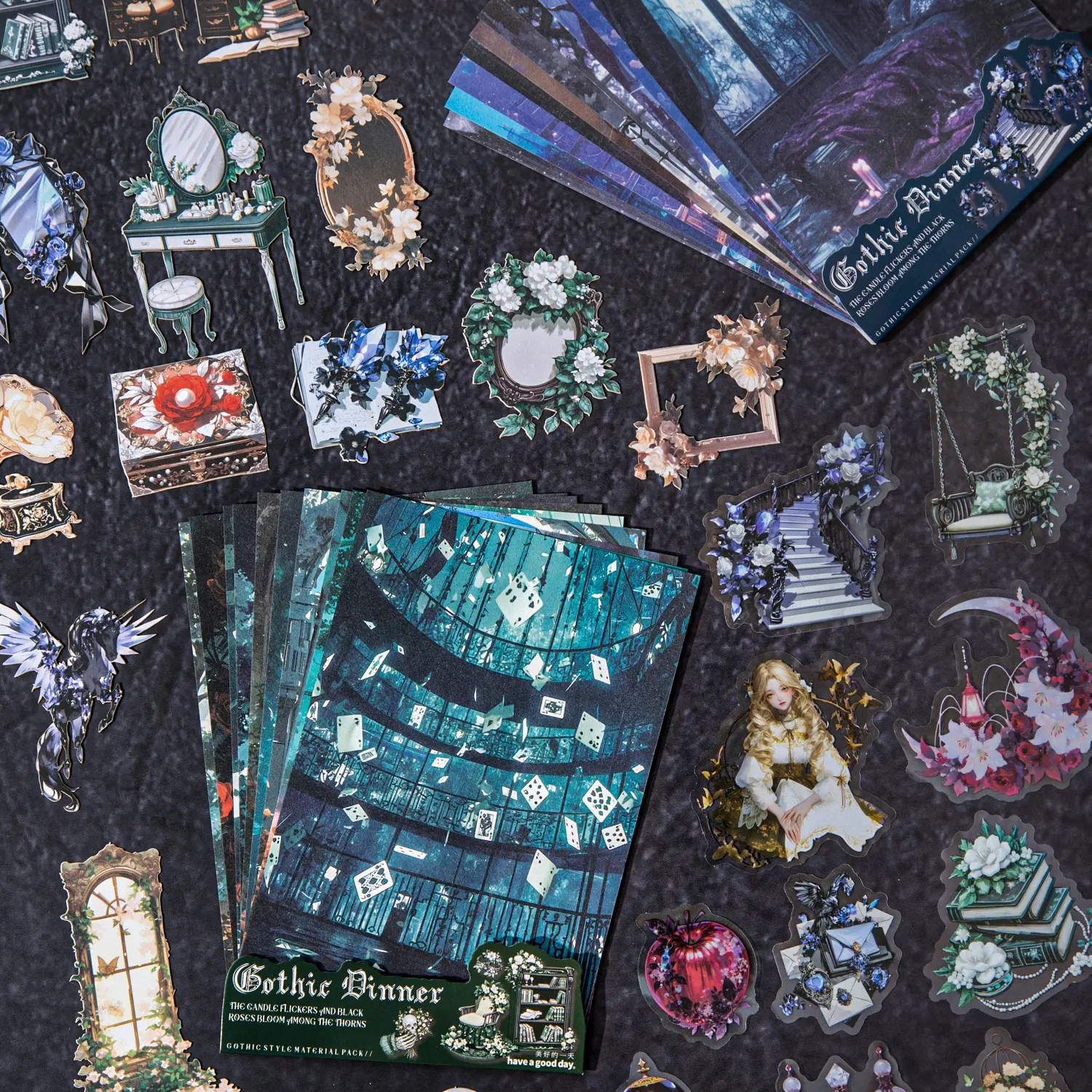 Gothic Evening Series Dark Style Scrapbook Stationery Bottle Stickers, 30 Sheets/bag Multi-Scene Decoration, Perfect for Journaling & Crafting