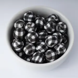 Black and White Grid Silicone Beads Printed Round Silicone Beads