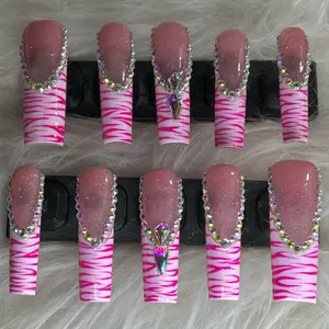 ACRYLIC or BUILDER GEL Handmade Press Ons - Blinged Zebra