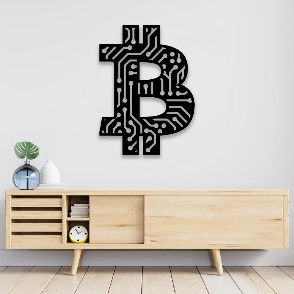 Bitcoin Crypto Coin Metal Wall Art – Powder-Coated Office Horizontal Decor