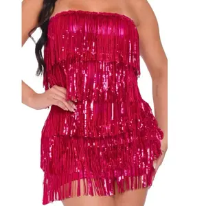 After Party Sequin Fringe Tube Dress - Women's Dress for Evening Wear - Womenswear
