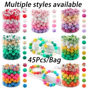 45PCS silicone printed beads and solid color round beads combination, Bead Assortment, DIY Mix Beads, clover heart, etc. Valentine's Day, Easter, St. Patrick's Day can be used for DIY bead pens, keychains, necklaces, bracelets, etc