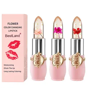 3 Pcs/Set Flower Jelly Lipstick Set Temperature Change Moisturizer Long Lasting Nutritious Balm Magic Color Change Lip Gloss (3Pcs Flower Jelly Lipstick 010203)