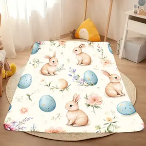 A Flannel Blanket Featuring A Design Of Easter Bunnies And Flowers, Ideal For Various Settings Like Your Sofa, Bed, Car, Office, Or While Camping And Traveling. This Cozy Blanket Makes A Wonderful Gift For Easter Or Any Special Event