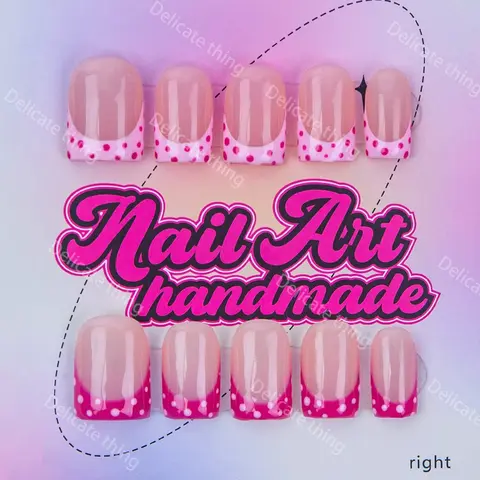 Delicatething Y2K Style Nail Set, Handmade Press On Square Nails, 4 Sizes XS S M L, French Tip, French Tip, French Tips Nails, Spot Design, Perfect Gift, Nail Art Diy, Diy Fake Nails, Nail Art Supplies, Nail Designs