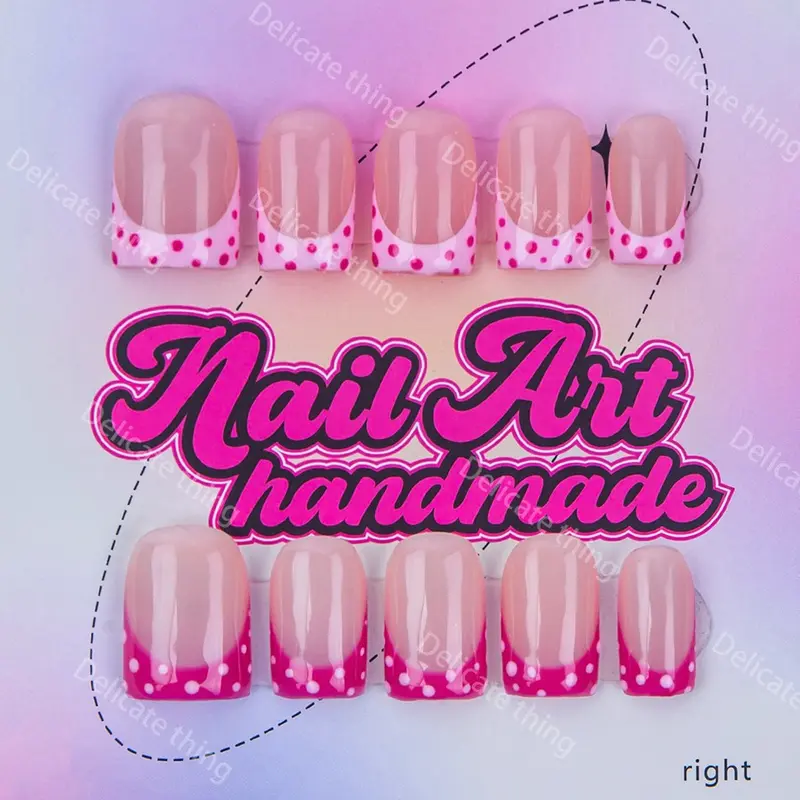 Delicatething Y2K Style Nail Set, Handmade Press On Square Nails, 4 Sizes XS S M L, French Tip, French Tip, French Tips Nails, Spot Design, Perfect Gift, Nail Art Diy, Diy Fake Nails, Nail Art Supplies, Nail Designs