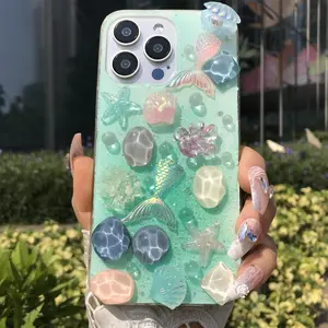 Mermaid Themed Phone Case, Handmade Phone Case, Phone Cases for iPhone 11 12 13 14 15 16 Pro Max, Soft TPU Anti-slip Phone Cover