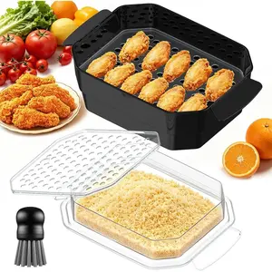 Batter Bowl with Lid, 10 Quart Breader Bowl Shaker for Fried  Chicken Seafood Shrimp, Visible Fish Shaker Box for Coating Dry Batter,  Breading Container for Family Parties(Black)