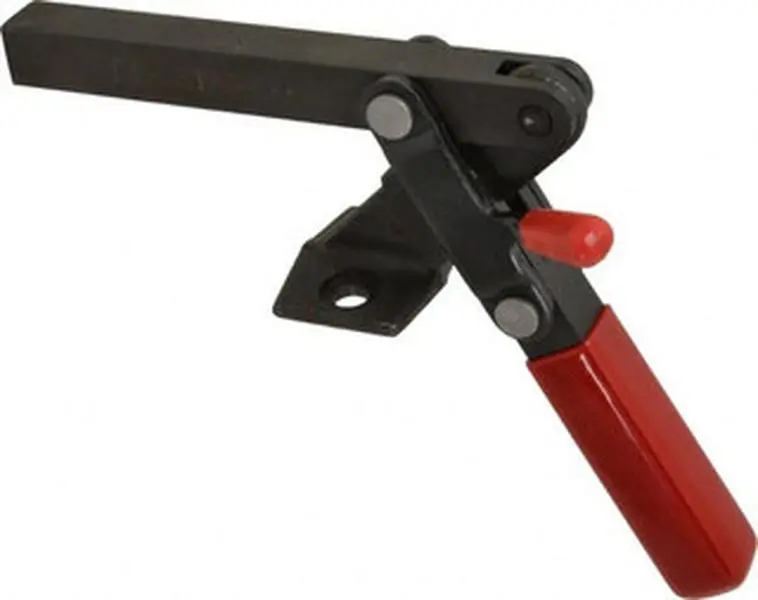 Destaco Heavy-Duty Carbon Steel Manual Hold Down Toggle Clamp (Model 527) - 1000lb Holding Capacity, Vertical Handle, 65° Handle Movement, 195° Bar Opening, Solid Bar Grip, Flanged Base, Zinc Electro-Plating, for Heavy-Duty Clamping