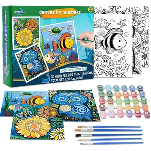 3 Pack Paint by Numbers for Kids Ages 8-12, Pre-Printed Acrylic Oil Painting, Includes Framed Canvas with 30 Acrylic Paint Pots, 5 Brushes, Art Supplies for Kids