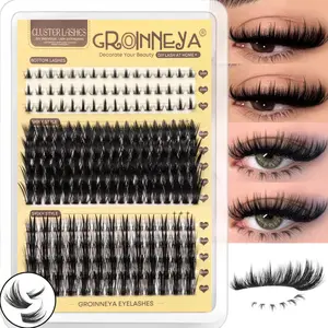 GROINNEYA 10 Rows Fish Tail Eye Lashes Bottom Lashes & Upper Lashes Mixed Pack Glam Spikes Clusters Faux Mink Eyelashes Cc Crul Lash Clusters 3 Styles Fake Lashes Clusters 3D Effecy DIY Lashes,3 Rows Soft Clear Band,Suitable For Dates And Vocation