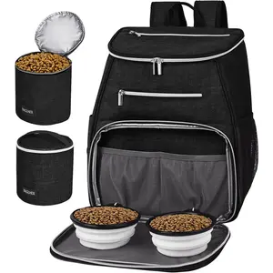 Dog Travel Bag Backpack, Airline Approved Pet Supplies Backpack, Dog Travel Bag with 2 Silicone Collapsible Bowls and 2 Food Baskets, Black