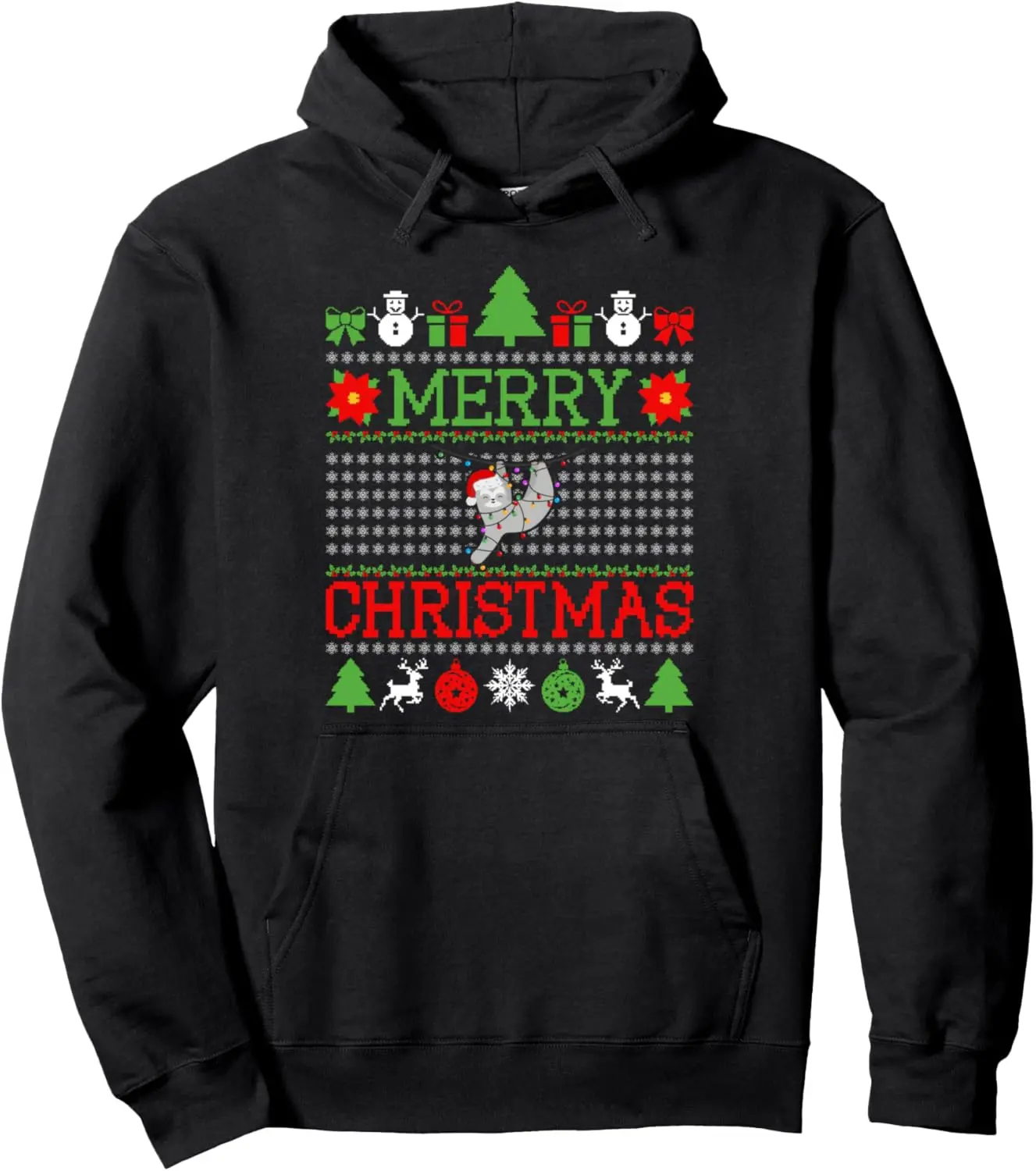 Funny Christmas Lights Sloth Swinging Ugly Sweater Design Pullover Hoodie