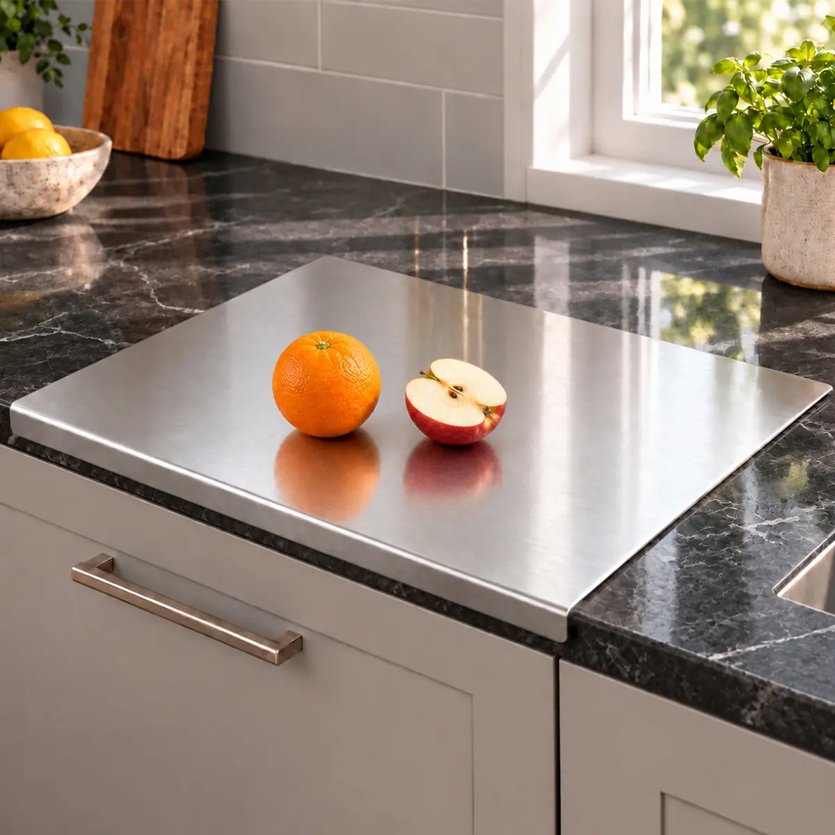 Stainless Steel Durable Chopping Board - Heavy Duty, Non-Slip, Knife-Safe Smooth, Rinse-Ready Specialty Kitchen Utensil for Household Cooking, Modern Cutting Board & Kitchen Decor,familyfun