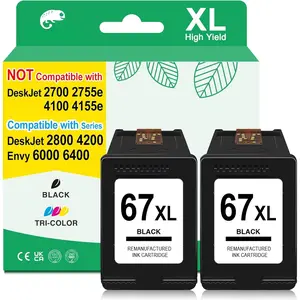 67XL Ink for  67XL Black Ink  for Deskjet 2800e 2827e 2855e 2852e 2842e 4200e 4255e 4227e Envy 6455e 6055e 6000 for  Ink 67 Black HP67 Ink Cartridges Replacement