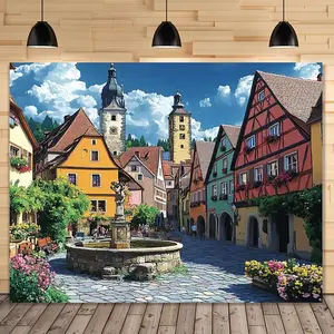 1pc 2D Flat Munich Oktoberfest-Inspired Polyester Backdrop Cloth, Festive Beer Festival Scene, General Fit for Living Room & Outdoor Decor, No Electricity Required, Multiple Banners White