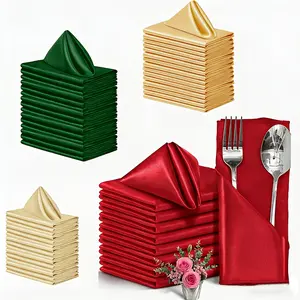 30 polyester napkins - 17 x 17 square napkins for weddings, parties and events - Machine washable satin fabric with piping, wholesale hotel