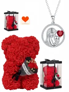 Maternal Embrace New luxury mother-daughter embrace ruby necklace.Comes with a preserved rose and teddy bear gift box.A mysterious gift for birthdays, Valentine's Day, Mother's Day and Christmas.