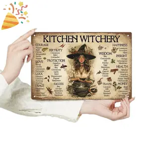 " Kitchen Witchery" Vintage Metal Sign – Retro Witch Herb Wall Art for Rustic Kitchen, Coffee Bar, Pagan Wicca Home Decoration Sign Art 8x12 Inch Homedecor Friend
