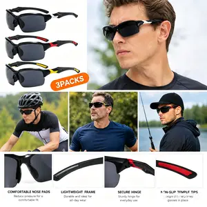 Men's Polarized Sports Sunglasses (3-Pack) — Wind-resistant, lightweight design; suitable for baseball, running, fishing, golf, driving, and various outdoor activities.