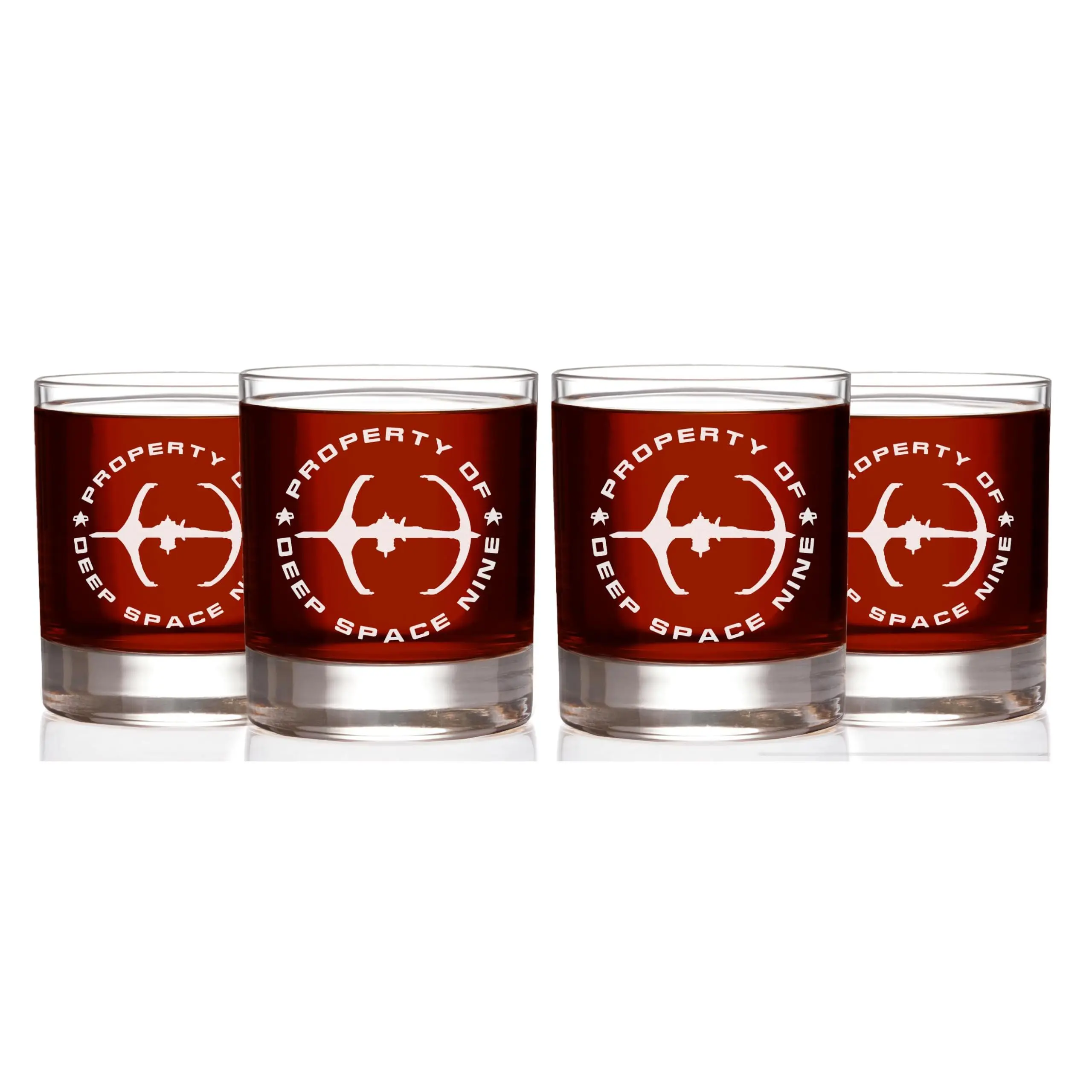 STAR TREK Property of Deep Space Nine Etched Rocks Whiskey Glass, 11oz. Set of 4